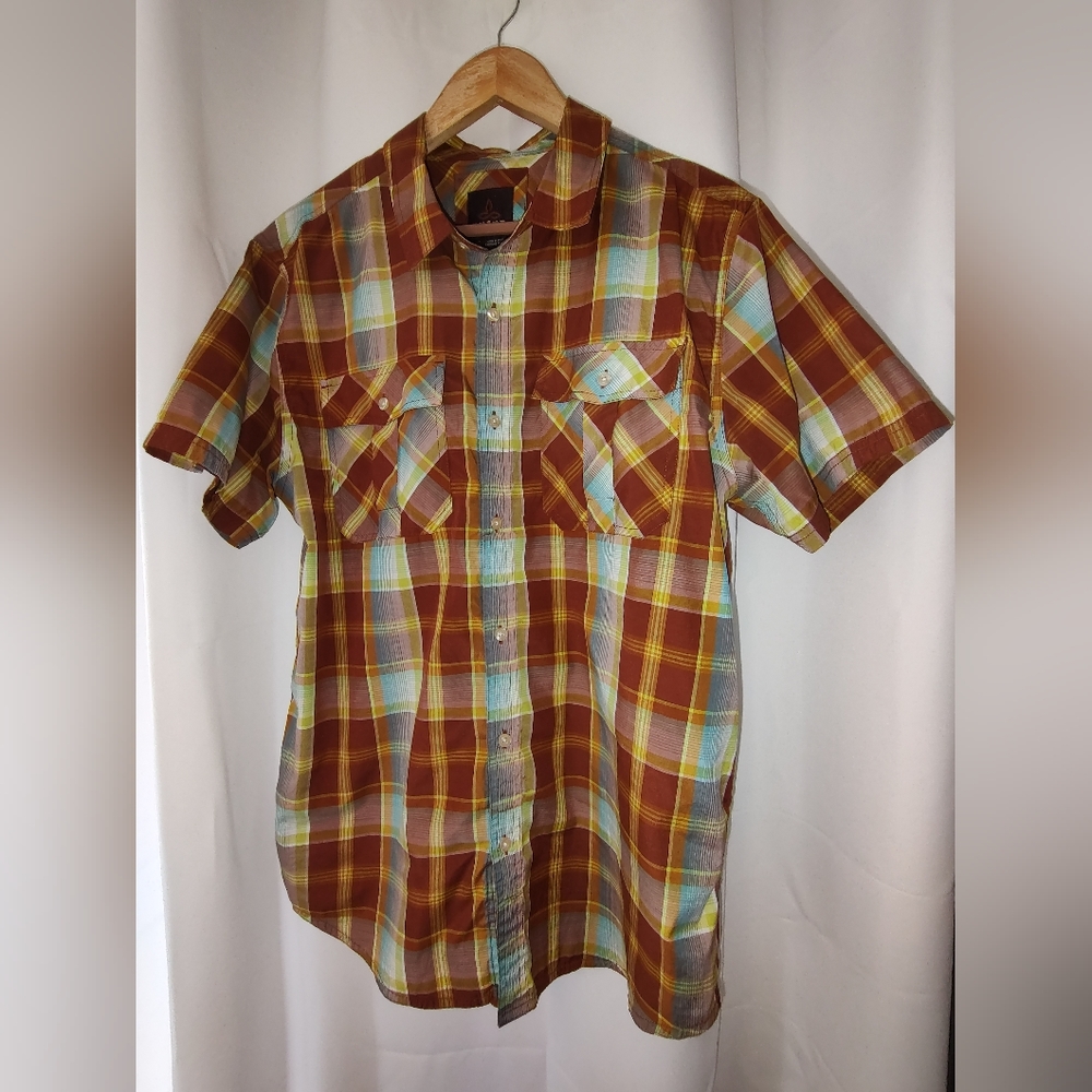 Prana Men's Plaid Casual Button Down Shirt - Red and Blue